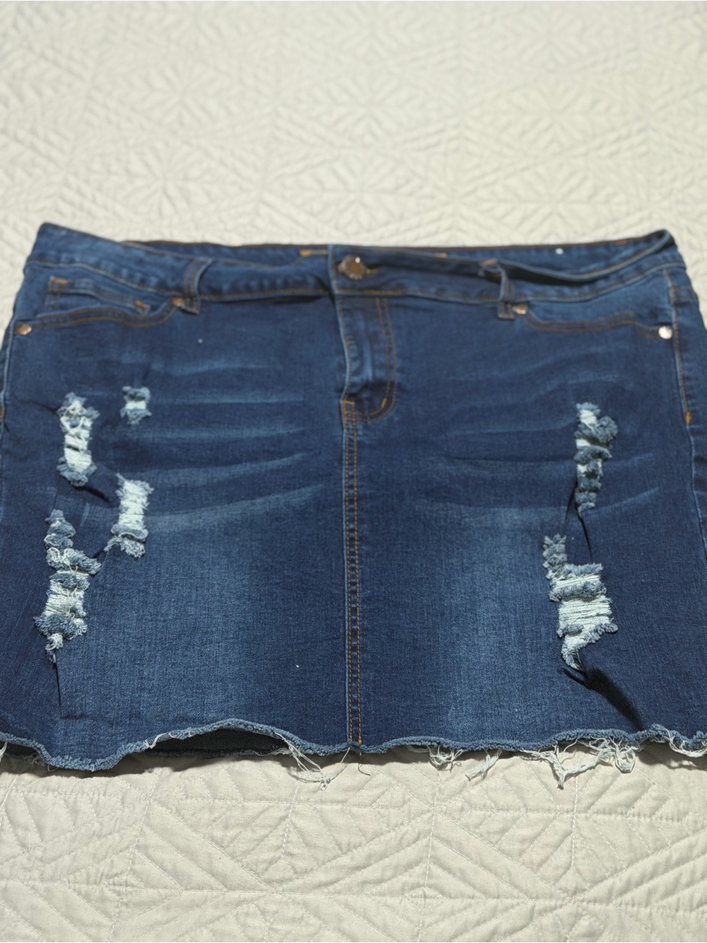 VIP Dark Blue Distressed Denim Mini Skirt
